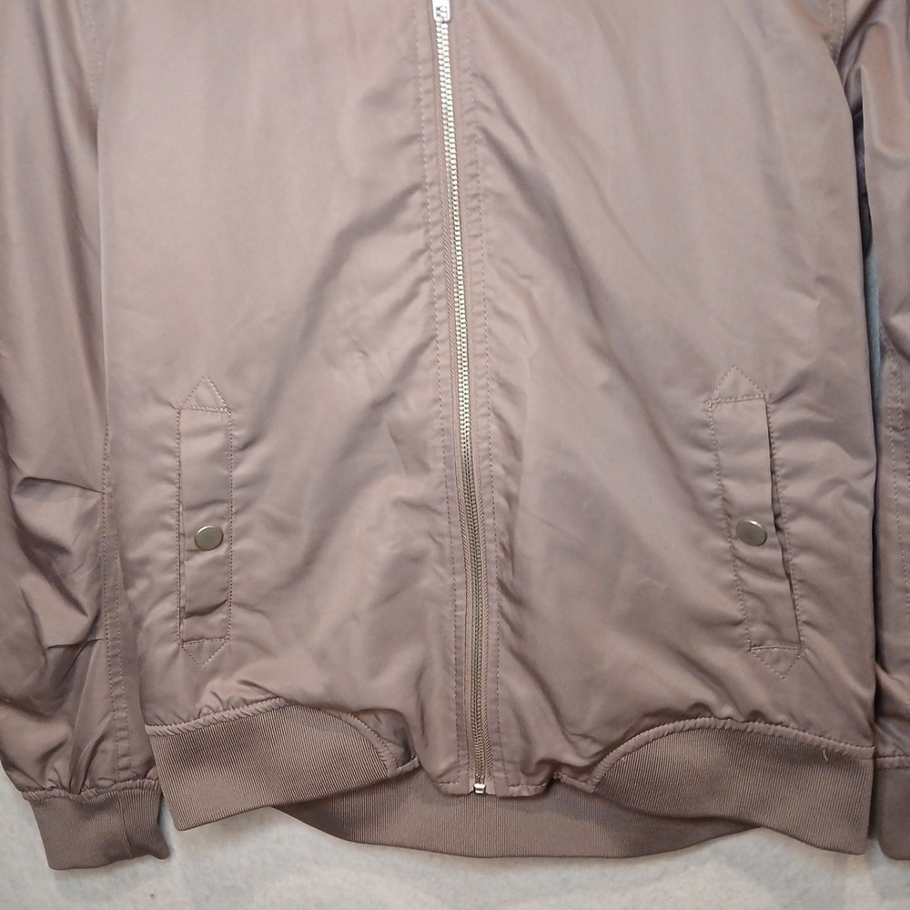 Womens Bomber Jacket Small Pink Mauve Hooded Zip Lightweight Windbreaker Y2K - Picture 5 of 9